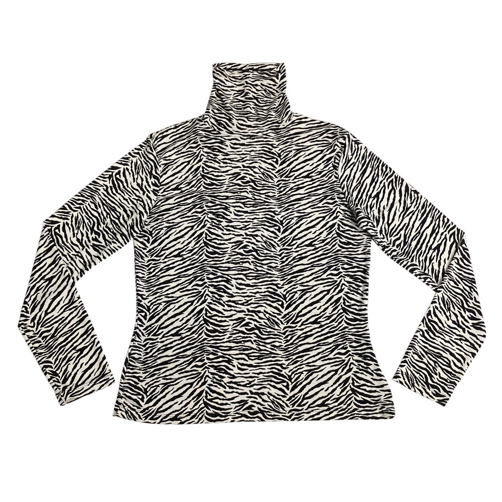 Vintage Y2K Mix It Top Women L Zebra Print Slinky Turtleneck Mob Wife Maximalist